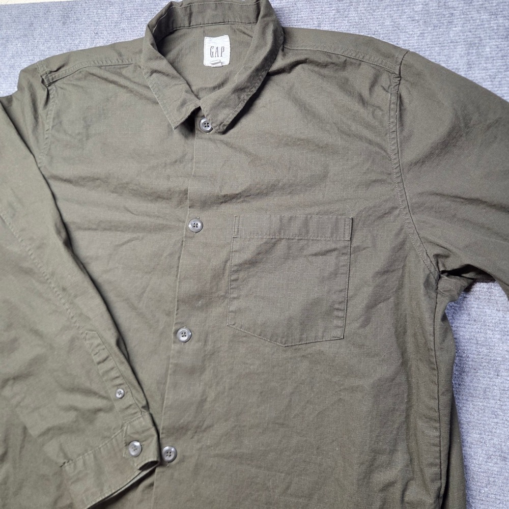 Gap Mens XXL Ripstop Cotton Button Down Shirt Olive Green Long Sleeve Overshirt - Picture 10 of 15
